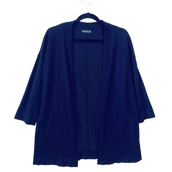 Zara Knit Cardigan Sweater Womens Medium Navy Blue Open Front 3/4 Sleeve Classic - Picture 1 of 7